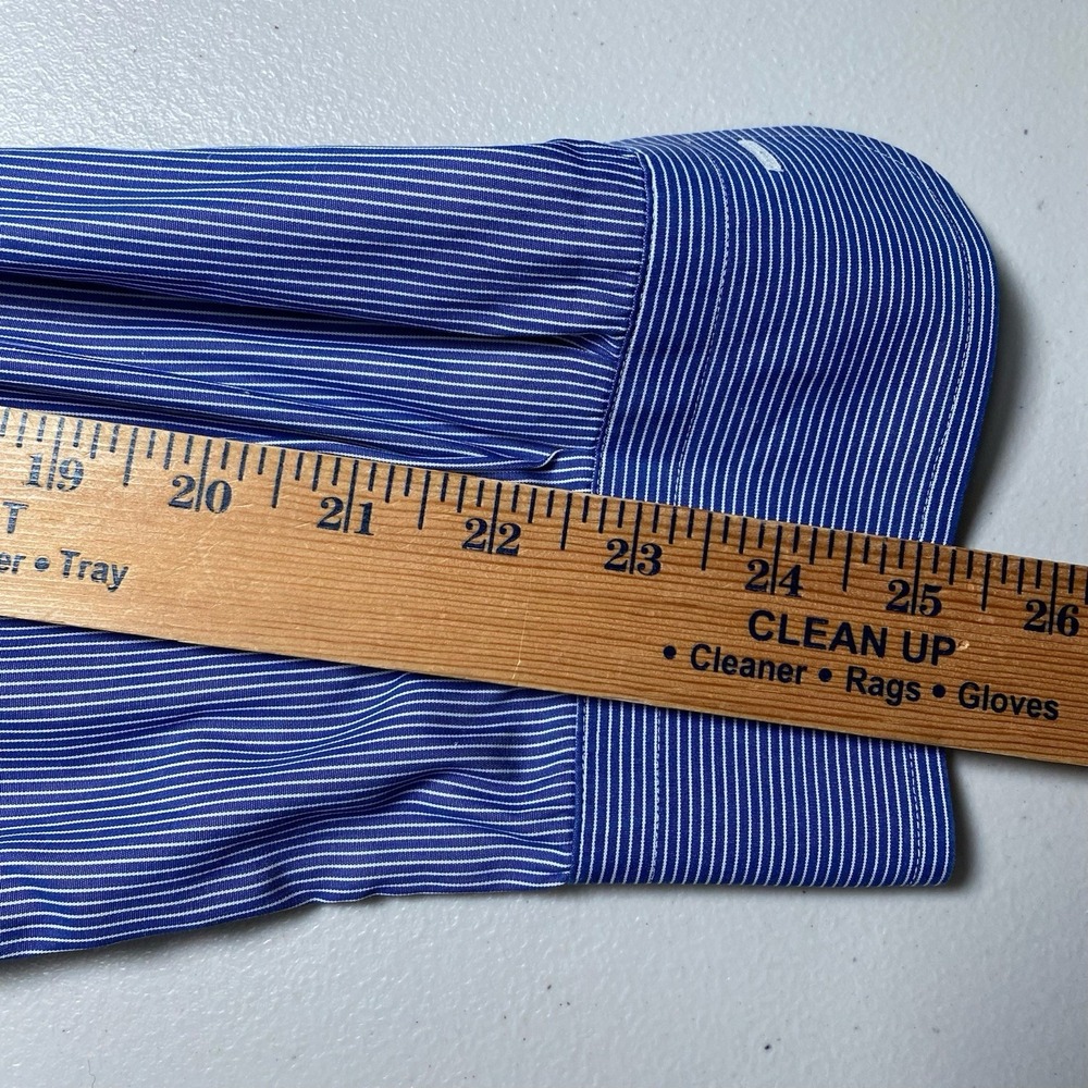 Ermenegildo Zegna Shirt 16.5 42 L/S Button Down Blue White Fine Stripe FLAWS - Picture 6 of 12